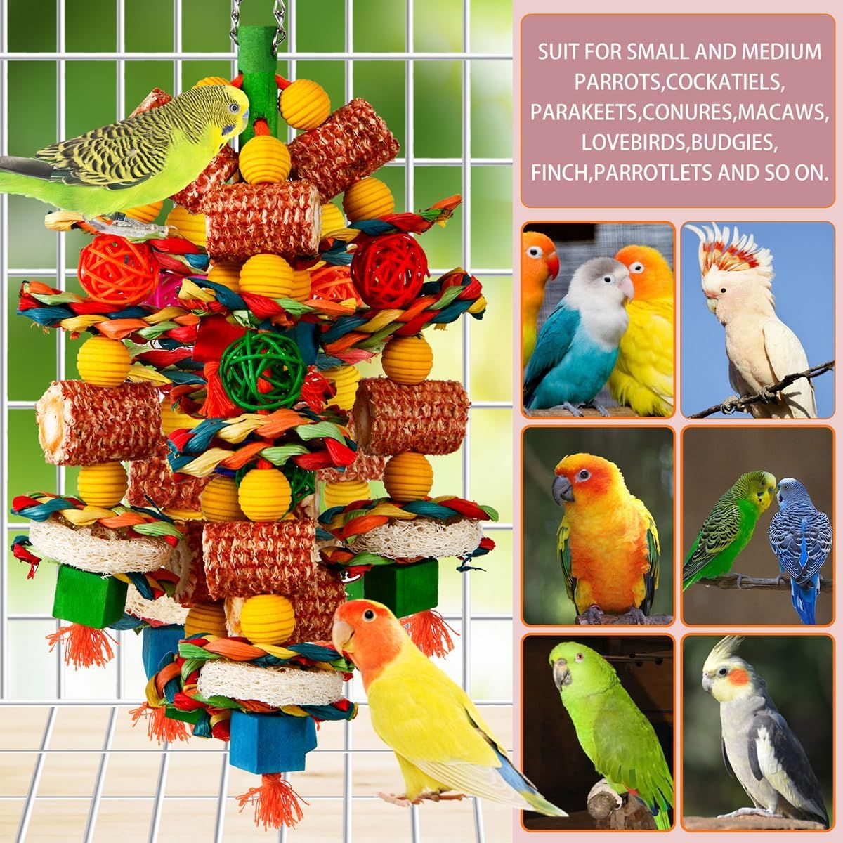 Bird Toys, Parrot Toys for Large Birds, Natural Corn cob and Loofah Slices Bird chew Toys, Macaws, Cockatoos, Amazon Parrot and other Small and — image 4