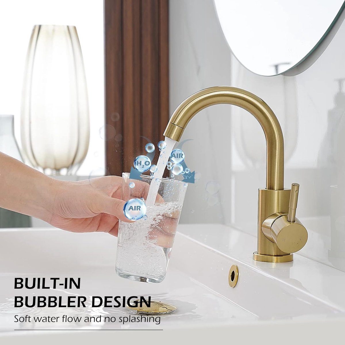 Faucet - Kitchen Faucet - Sink Faucet - 360° Rotatable Mixer Tap - Stainless Steel - Gold - with Cover Plate - for 1-3 Hole Installation — image 4