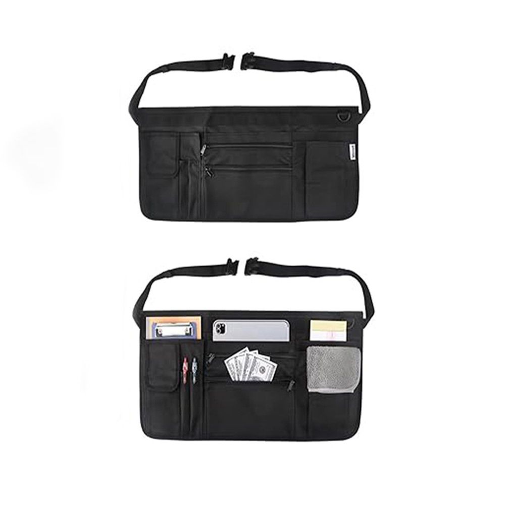 Waitress Apron with 7 Pockets — Black Half Bib with Zippers & Adjustable Belt, Waist Apron for Women/Men, Restaurant Servers, Kitchen Staff(Only one waist bag)