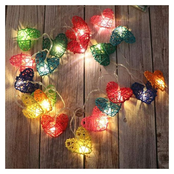 50 Rainbow 3D Hollowed Rattan Heart-Shaped 5M LONG String Fairy Lights, Battery (AA) Indoor & Outdoor Decorations Birthday Kids Celebration PartyRoom Table — image 3