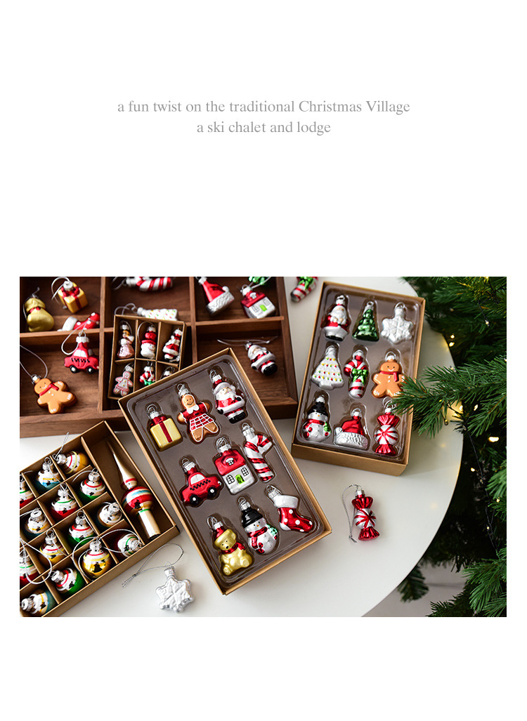 Style A Colorful Charming Miniature Glass Christmas Ornament Set - 9pc Classic Holiday Figures — image 3