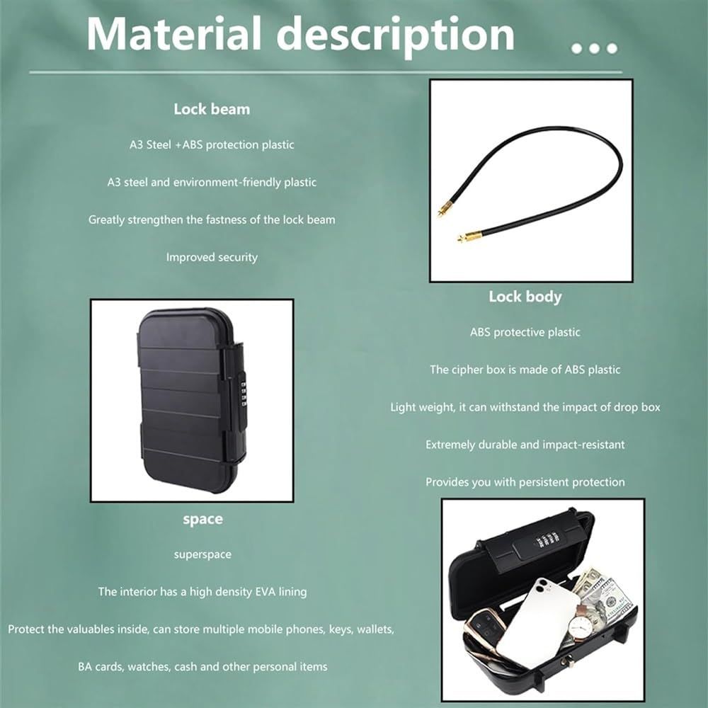 Cash with Removable Chain Safe No Keys Office Combination Code Beach Sealing Rubber Strip Travel Portable Mobile Phones ( Black) — image 3