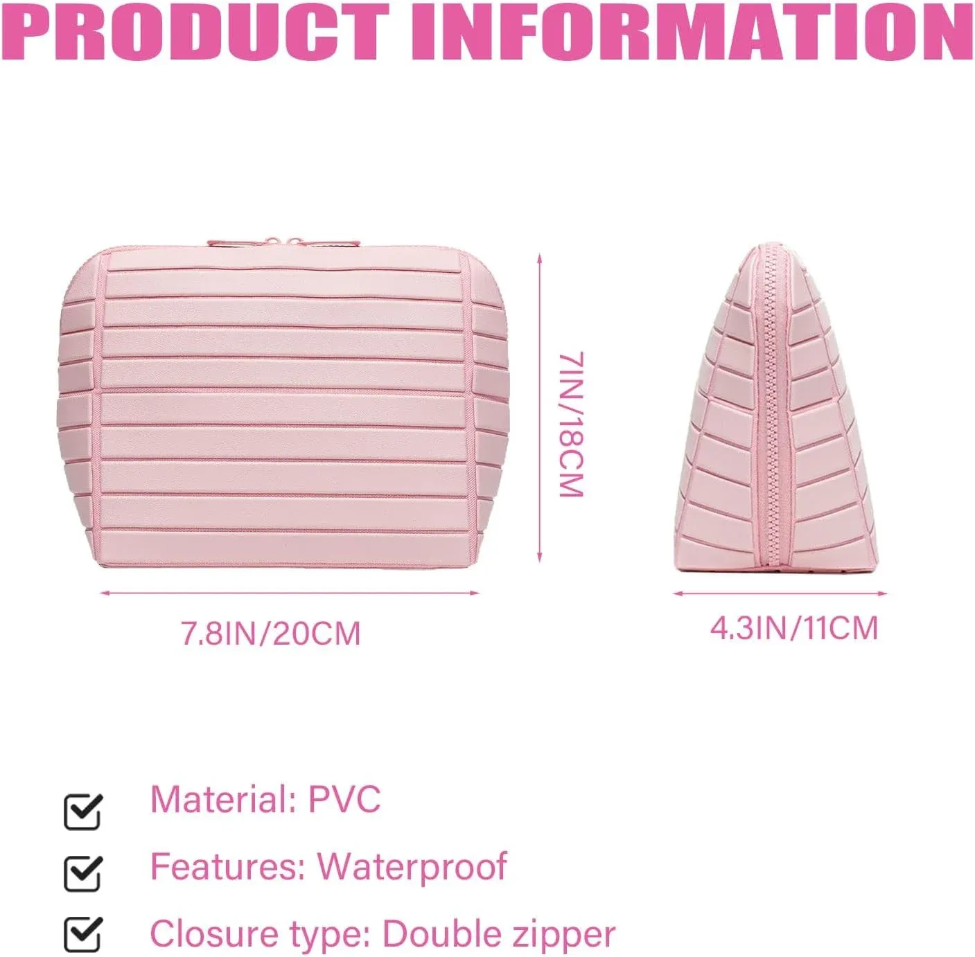 Travel Makeup Bag, Foldable Waterproof Toiletry Organizer for Skincare Cosmetics, Pink 7.8 In — image 2