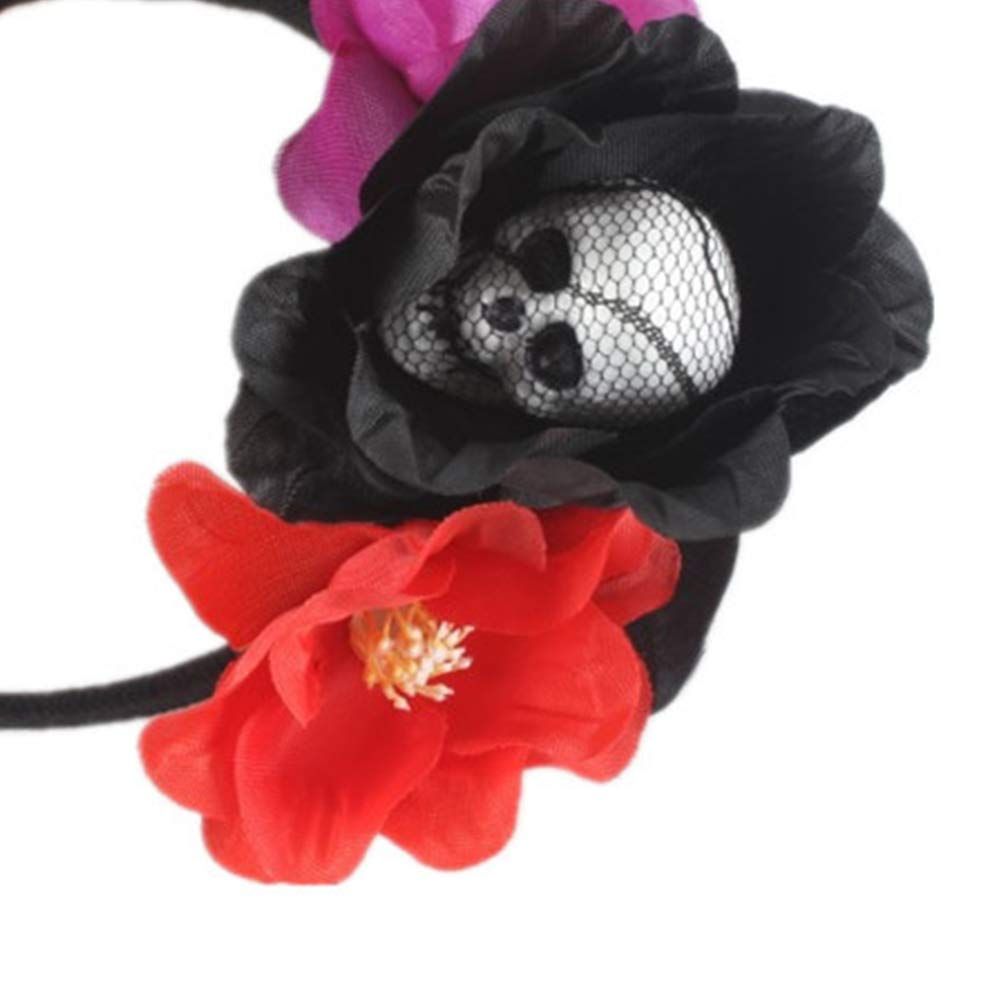 Halloween Rose Skull Headband Flower Crown Hair Bands Wreath Garland Floral Headpiece Women Leaf Hairband Hair Hoops Party — image 5