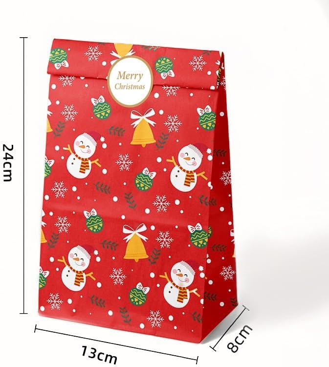 24 Pack Kraft Paper Christmas Gift Bags with Festive Prints and Sealing Stickers for Treats, Small Presents and Party Favours โ image 3