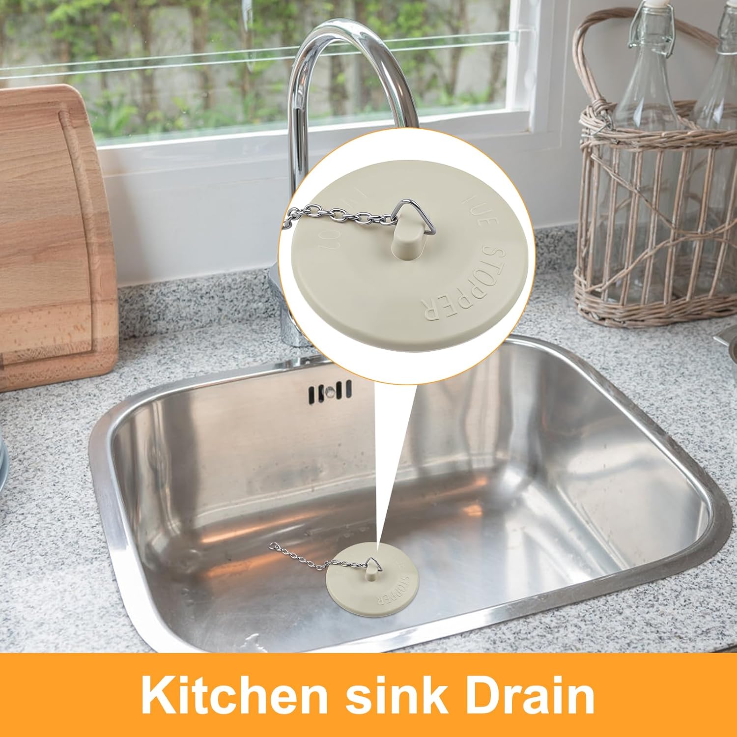 2 Packs Rubber Bathtub Stoppers - Bath Tub Stopper Drain Plug with 15" Stainless Steel Beaded Chain - Bathroom Bathtub Plug Fit for 1.5" to 2" Kitchen Sink β image 3