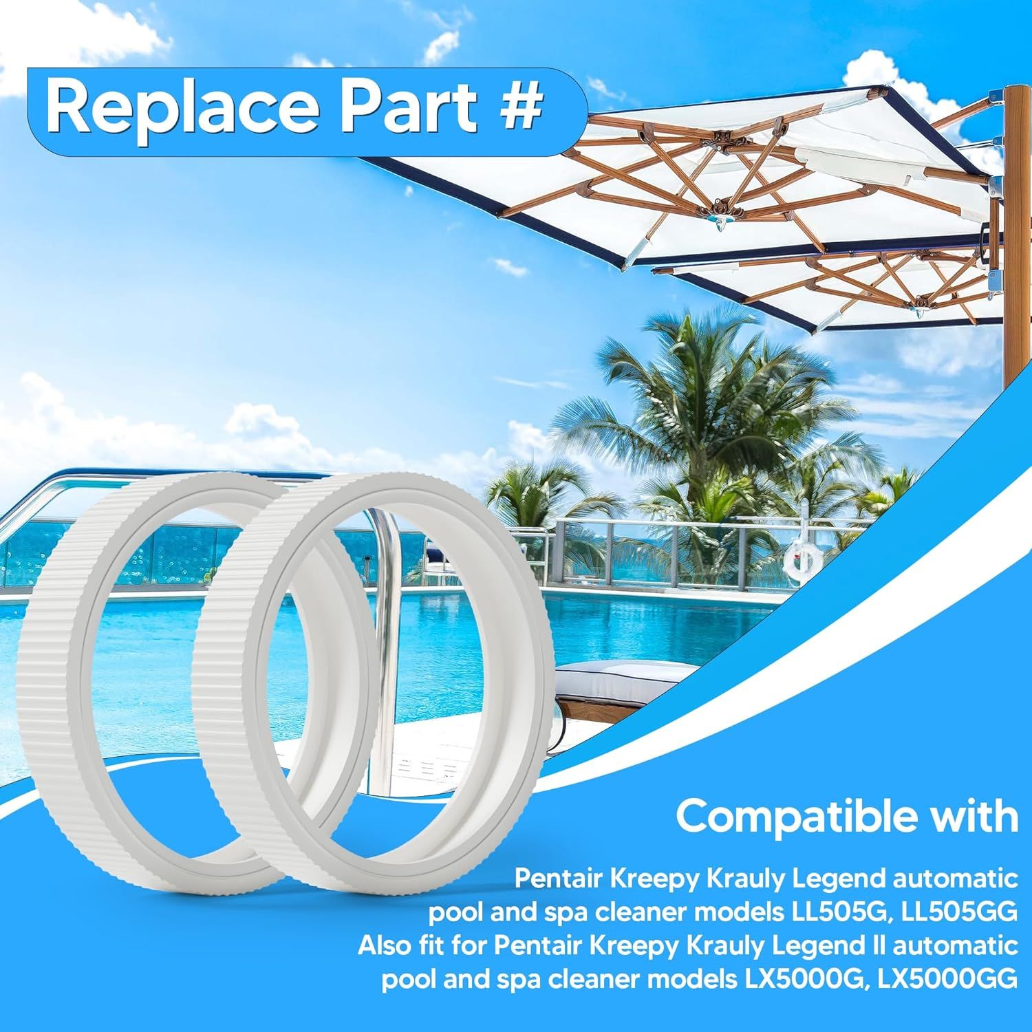 Upgraded Rubber Tire with Treads LLC1 Tire and 360007 Tire Replacement or Pentair Legend Pool Cleaner Wheel Rubber Tires Automatic Pool and Spa Cleaner (4 — image 5