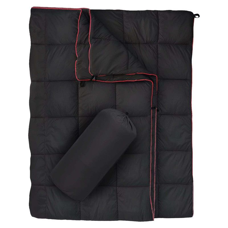200x140cm Black Large Outdoor Camping Imitation Silk Cotton Wearable Warmth Blanket, Quilted Poncho Shawl Throw with Storage Bag, Lightweight Warm Camping