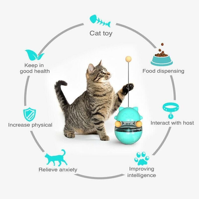 Cat Treat Dispenser Toy Ball Kitten Selfplay Interactive Tumbler Multifunction - Green โ image 4