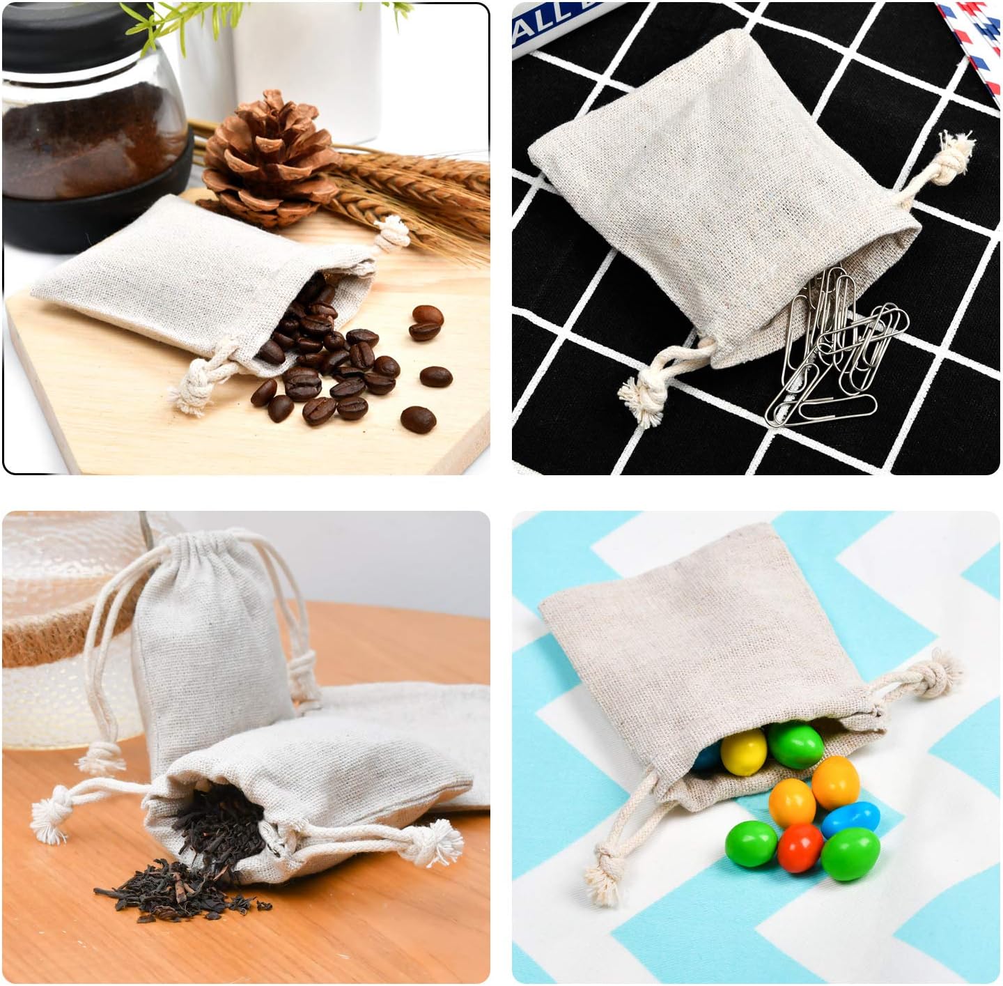 50pcs Double Canvas Drawstring Bag Cotton Pouch Gift Sachet Bags Muslin Reusable Tea Bag 2.75x4 Inch — image 3