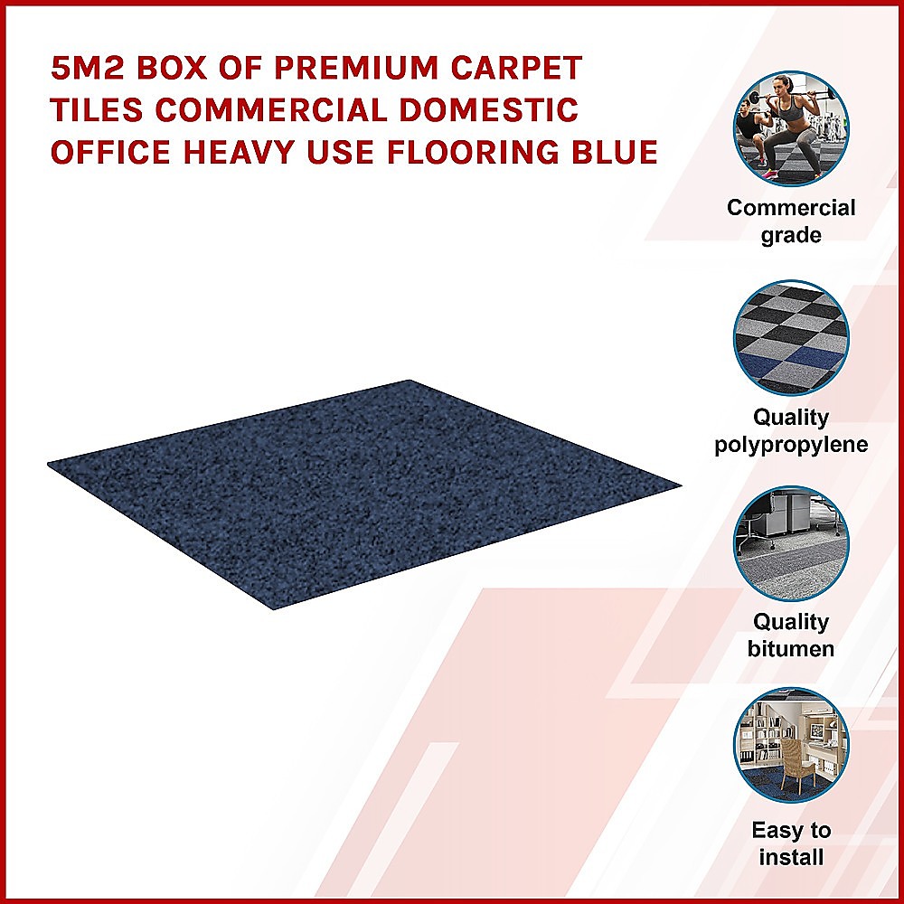 5m2 Box of Premium Carpet Tiles Commercial Domestic Office Heavy Use Flooring Blue — image 3