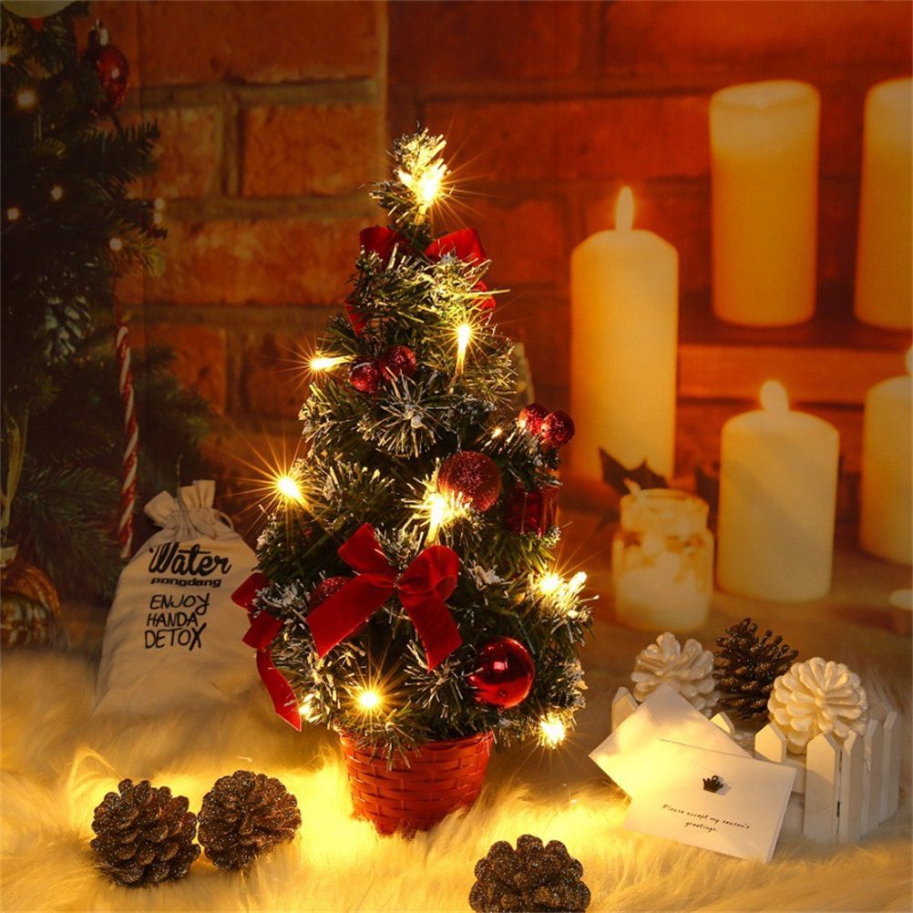 40cm Artificial Tabletop Christmas Tree Mini Xmas Decoration Tree with LED Light Decoration for Christmas Day — image 6