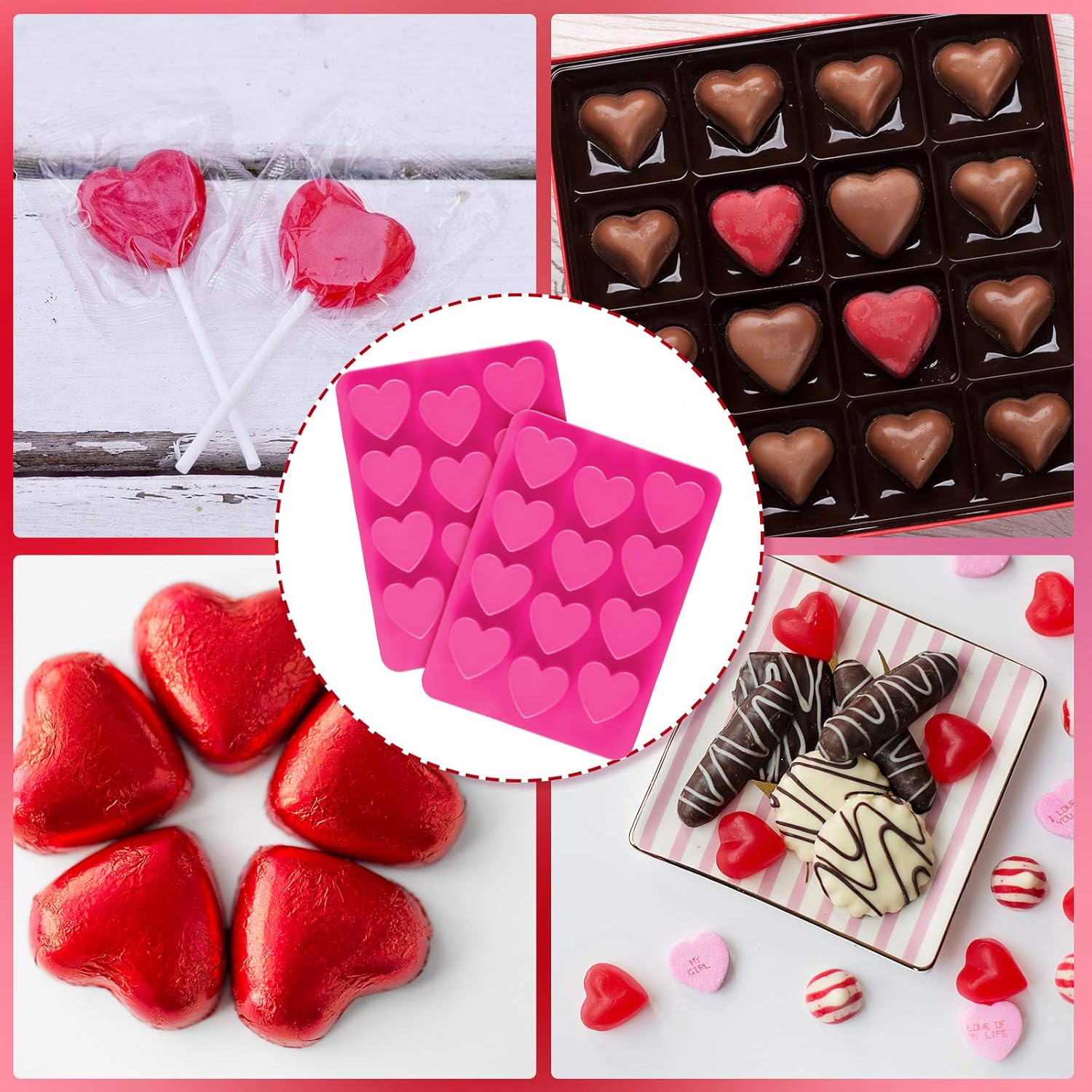 4 Pieces Heart Shaped Silicone Molds Valentine‘s Day Candy Mould Love Chocolate Molds for Valentine Heart Chocolate Candy Ice Cube Soap Cake Decoration — image 6