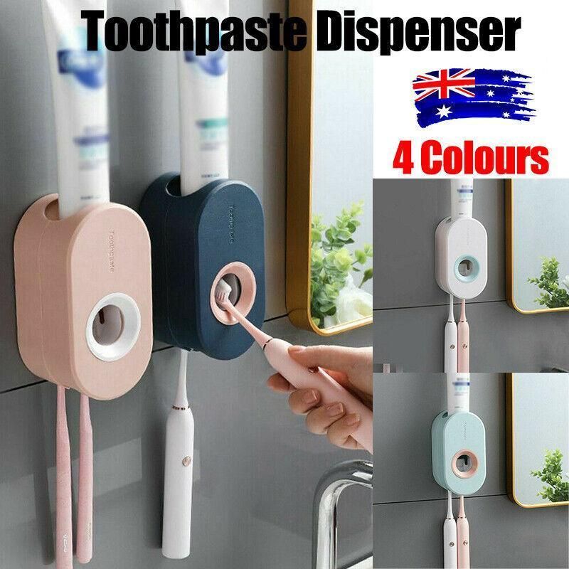 Automatic Toothpaste Dispenser Bathroom Wall-Mounted Rack Toothbrush Holder - White — image 2