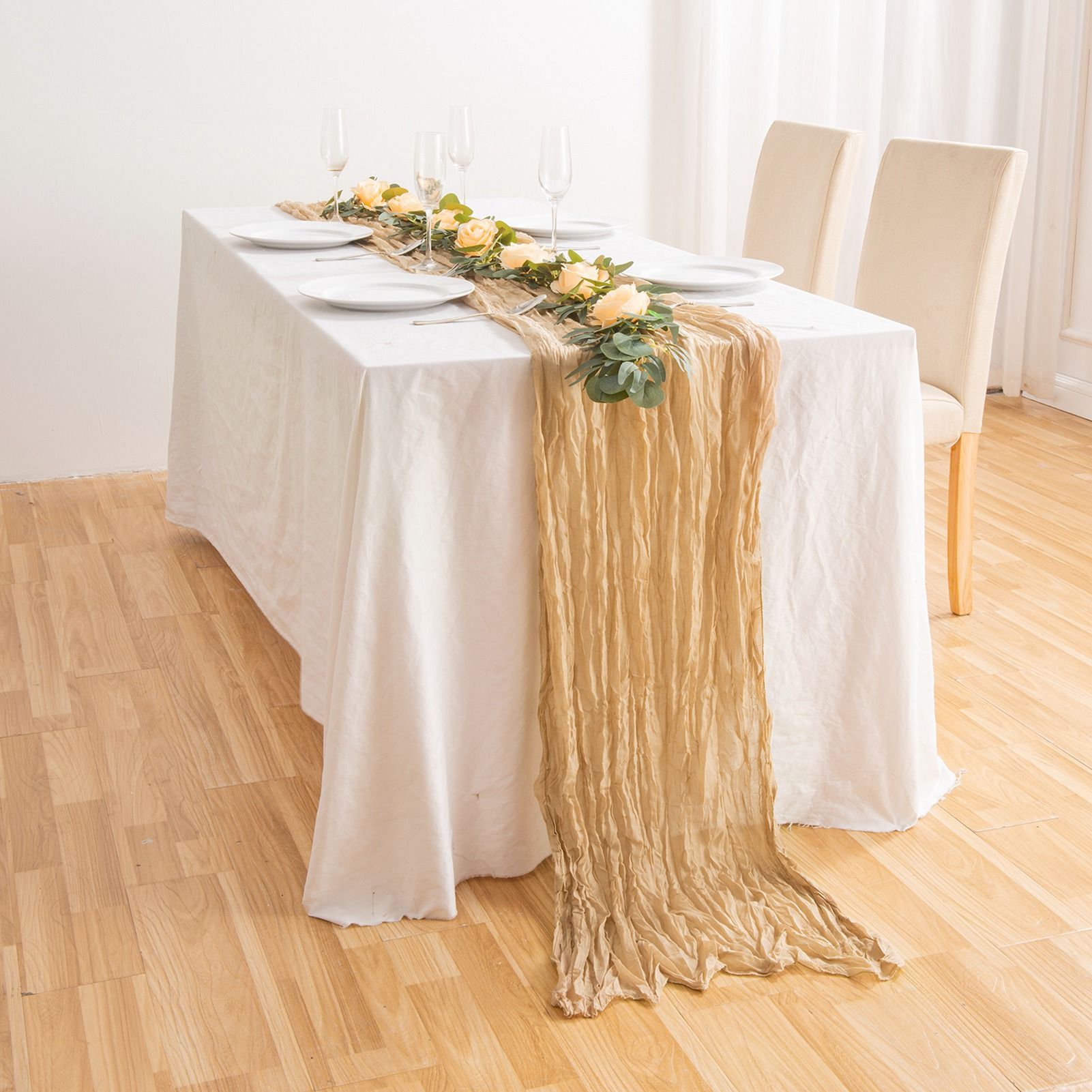 Pleated Cheese Cloth Table Flag Foldable Table Runner for Dining Table