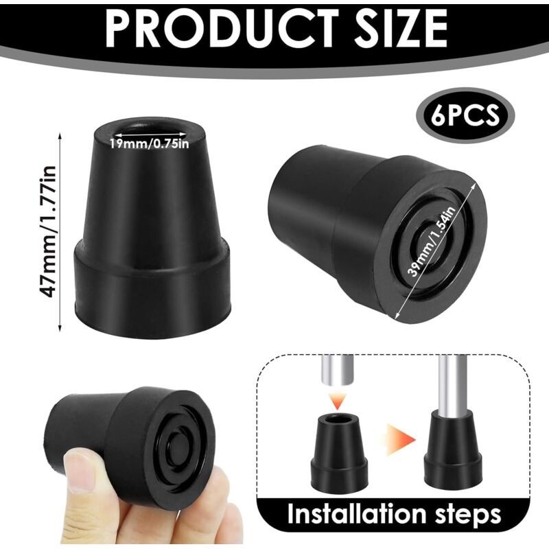 6 Pcs Non-Black Heavy, Slip Crutch Tips Crutch and Cane End Caps Duty Rubber Walking Cane Replacement Feet with Steel Reinforced Tip, 19mm โ image 2
