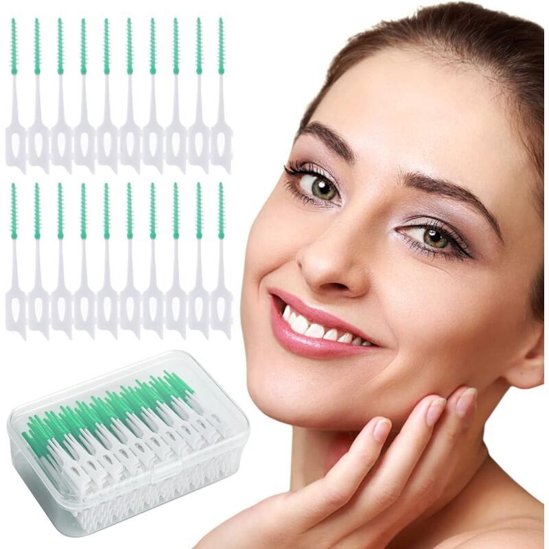 200 Pcs Interdental Floss Sticks Soft Silicone Toothbrush Green — image 4
