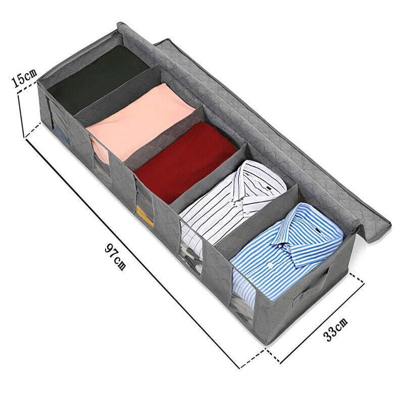 5 Compartments Clothes Shoes Under Bed Storage Organizer Box Bag Large Capacity - Blue — image 4