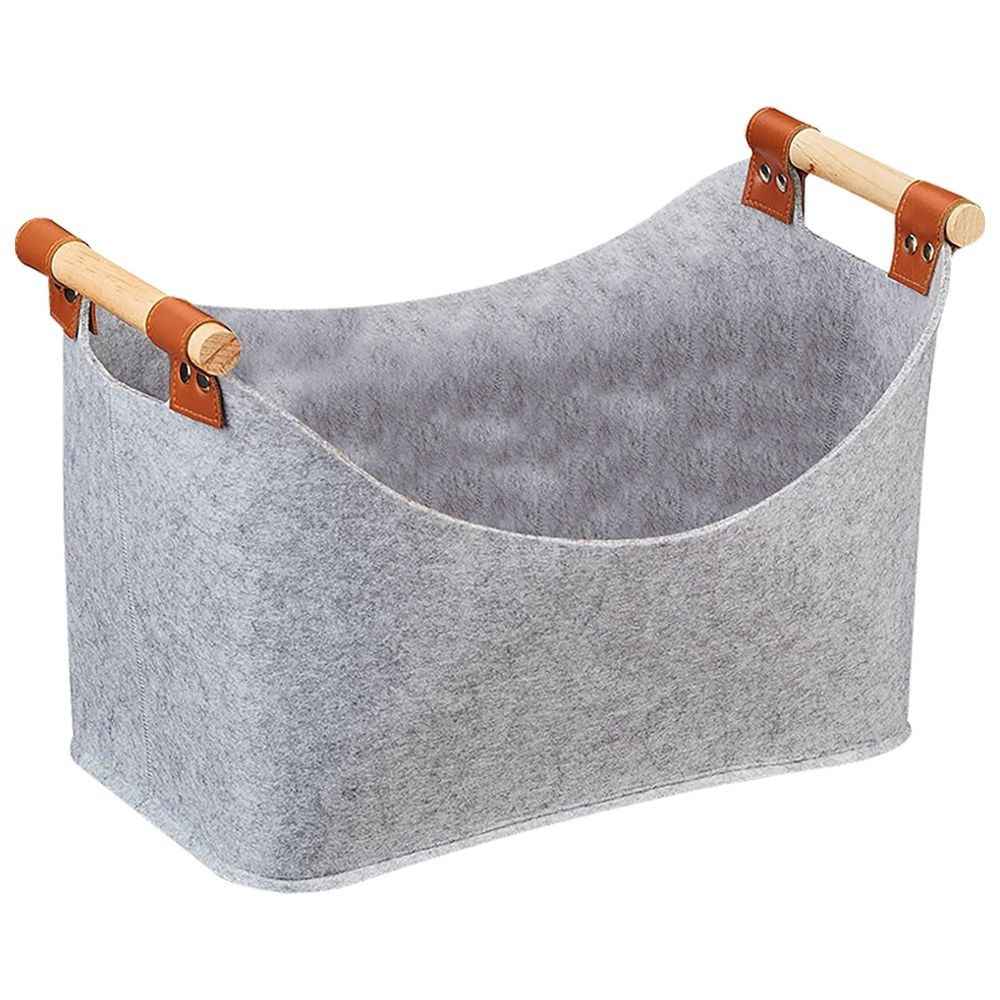 Extra Thick Large Firewood Storage Basket with Solid Wooden Handles, Heavy Duty Fireplace Log Carrier Bin, Indoor Firewood Holder for Hearth & Home Decor