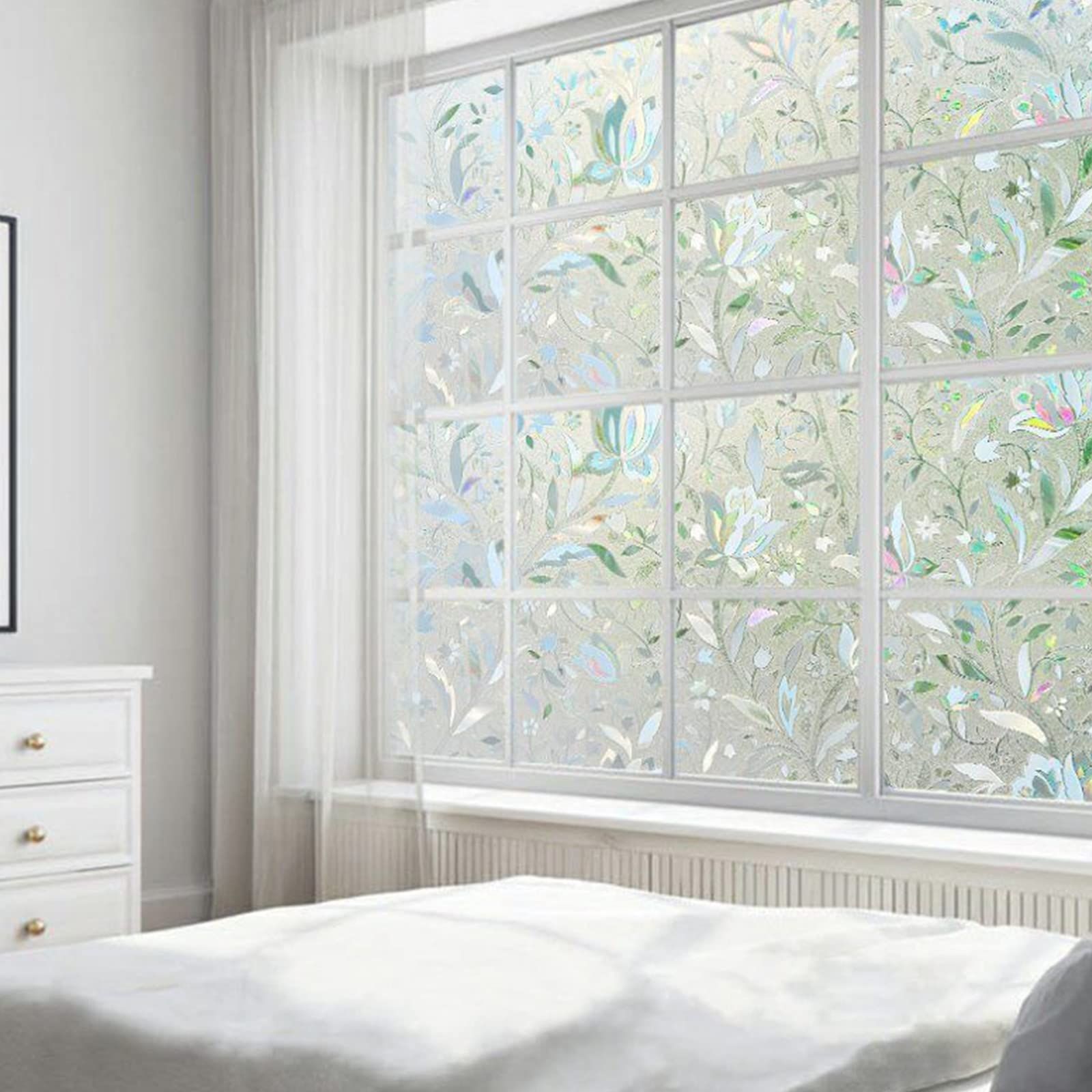 Window Film Privacy No Glue Static Cling Window Glass Film Decorative Window Stickers Heat Control for Bedroom Kitchen Office
