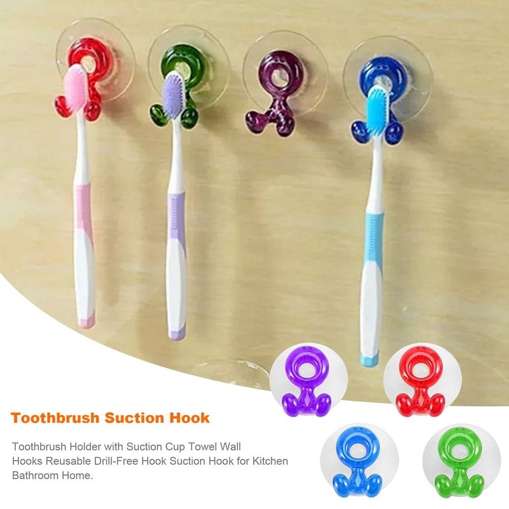 HOT! Toothbrush Holder with Suction Cup Towel Wall Hooks Reusable Drill-Free Hook for Kitchen Bathroom Home
