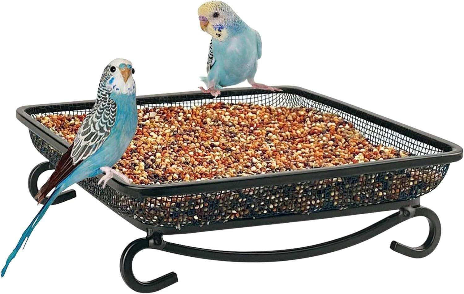 Ground Bird Feeder Tray, Metal Mesh Platform Seed Tray for Wild Birds, Doves, Squirrels, Garden Yard Decoration, 1 Pack