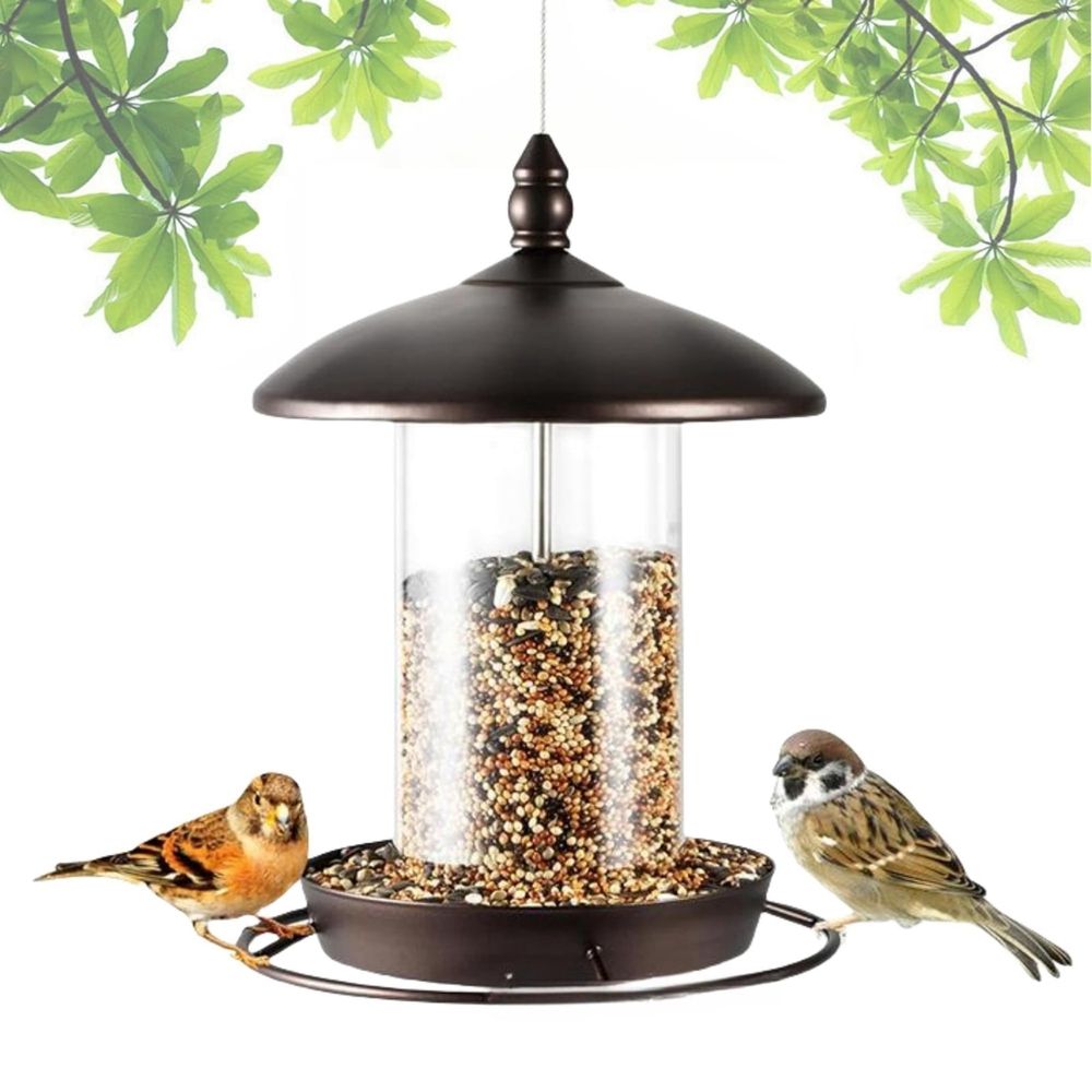 Squirrels Proof Bird Feeder, Large Capacity Easy Mount Bird Feeding Station Hanging Feeder for Outdoor Backyard Wild Birdwatching Iron