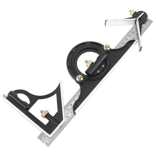 12" Adjustable Sliding Combination Square Ruler & Protractor Level Measure Measuring Set, Inch/Metric