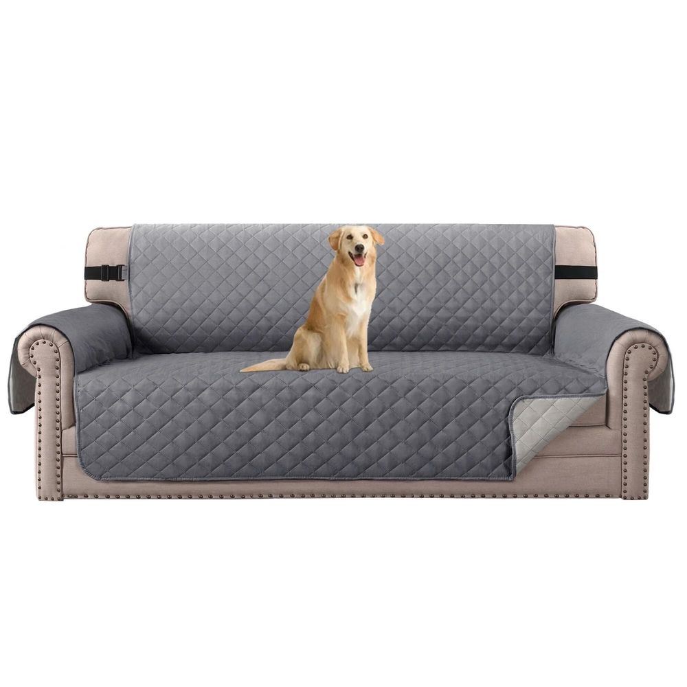 Waterproof Couch Covers, Elastic Straps Silicone Backing Furniture Protector Covers Sofa Slipcovers for Kids Pets Dogs, Gray,66