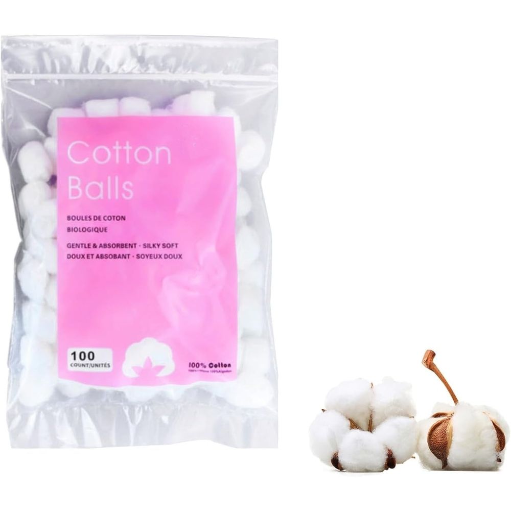 Cotton Balls, Pure Cotton Balls, Absorbent, 100 Count - Soft,Multipurpose Cotton Balls for Makeup Removal (0.3g/ball), White