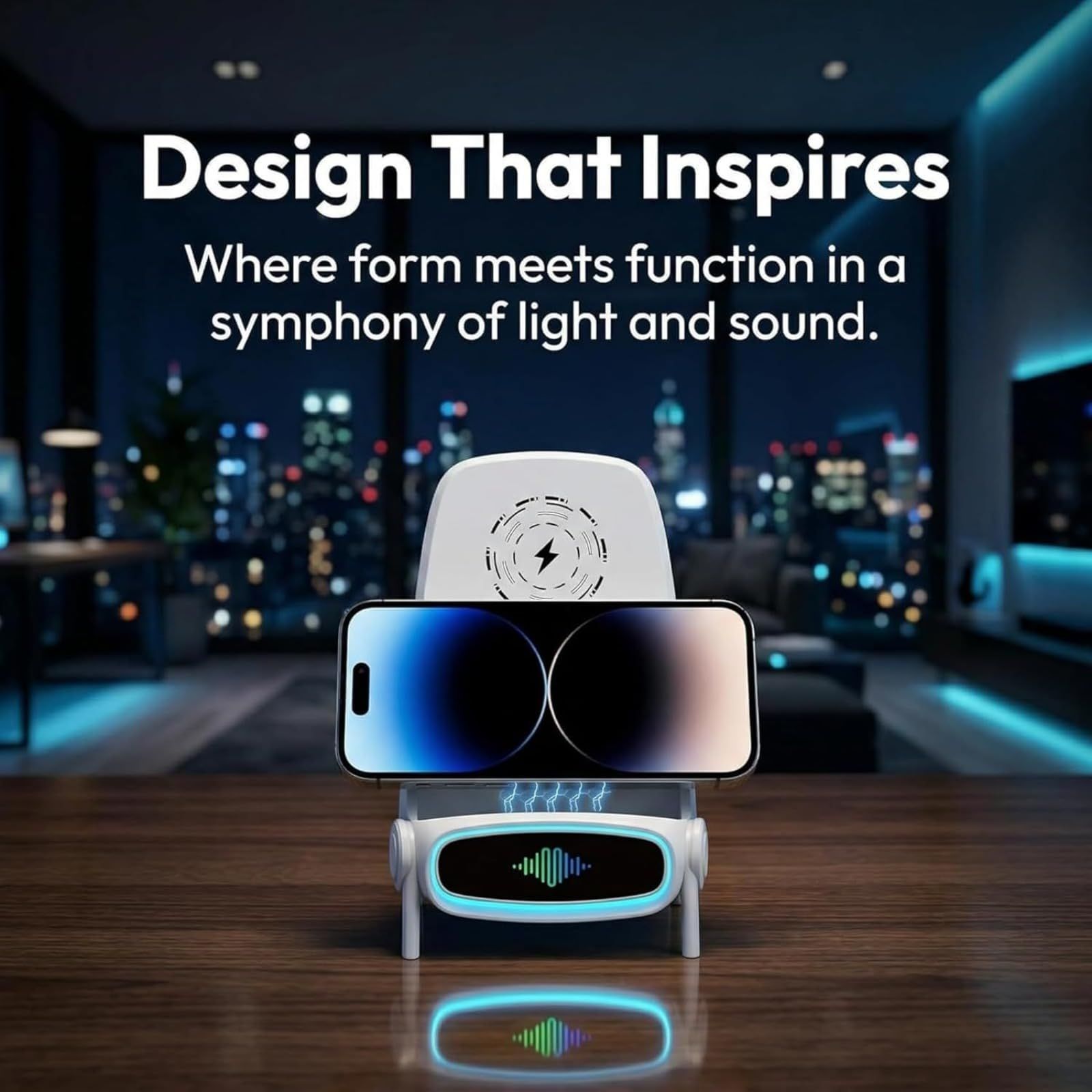 Mini Chair Wireless Fast Charger Multifunctional Phone Holder, Portable Mini Chair Wireless Charger with Speaker, 3-in-1 Charging Desktop Stand for Phones(White)