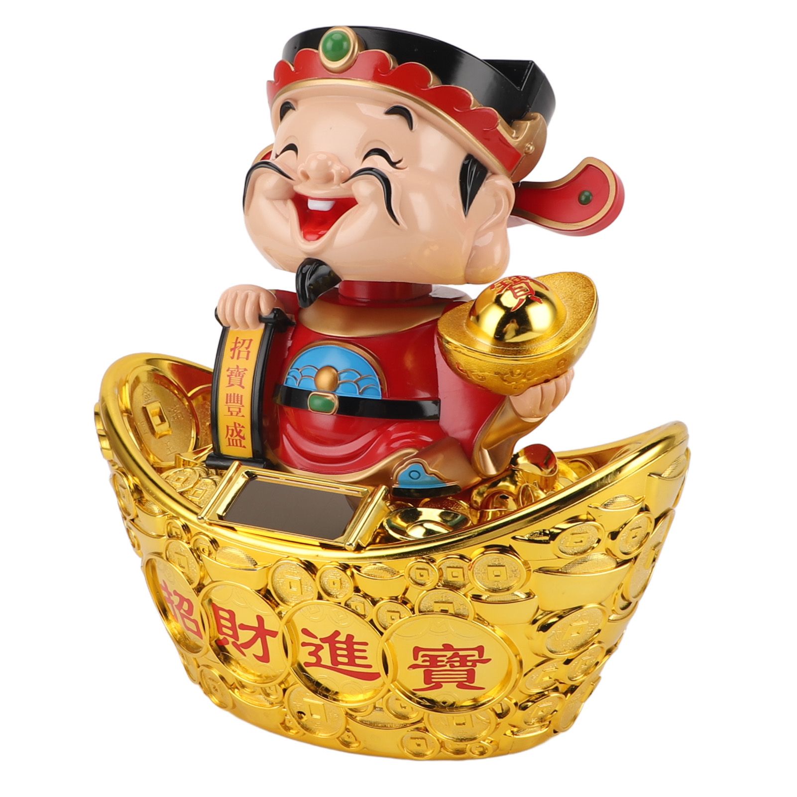 12 Inch Solar Powered Statue God of Wealth Nodding Ornament Prosperity and Fortune Meaning Car Desktop Decoration
