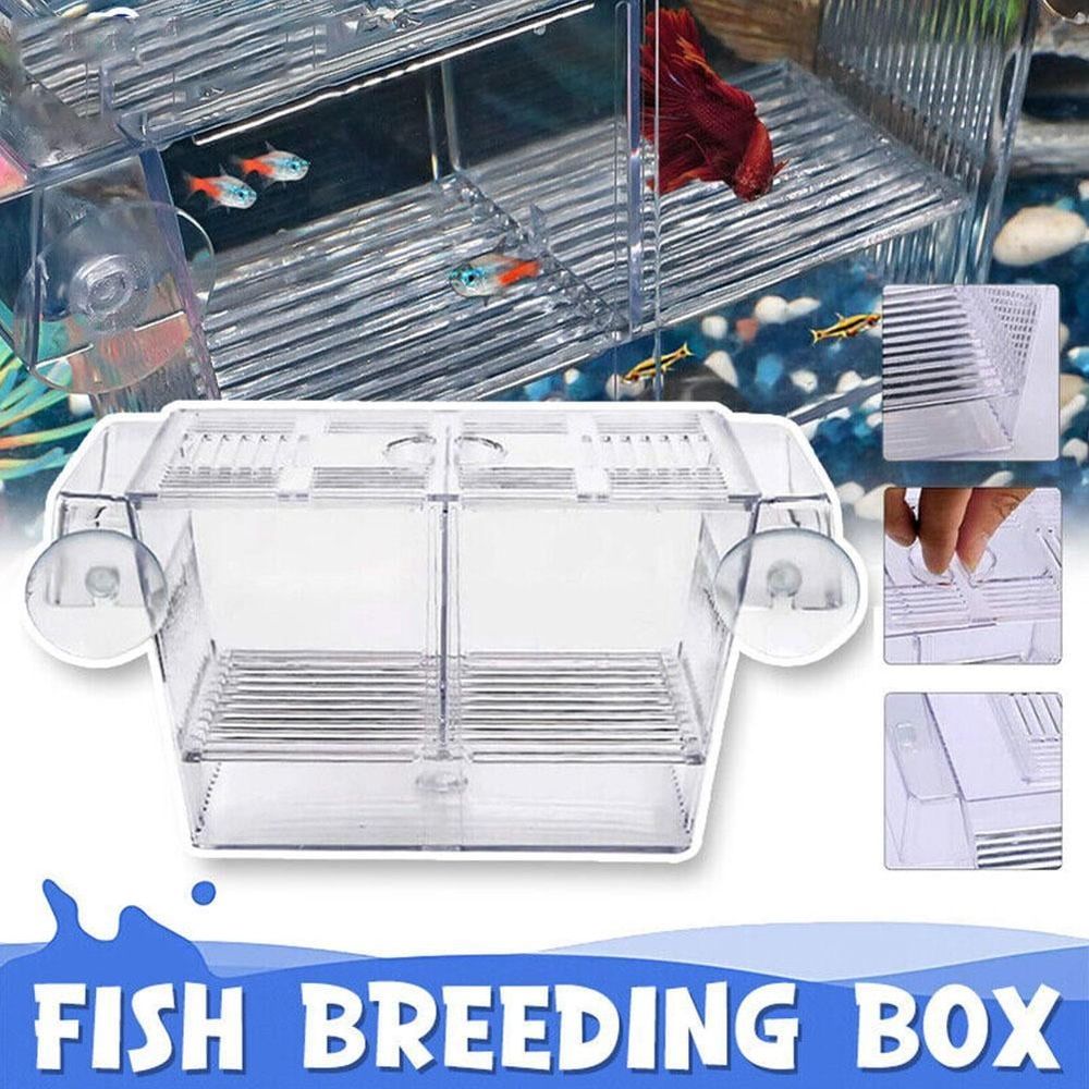 Acrylic Fish Tank Breeding Box with Suction Cups, Clear Aquarium Isolation Hatching Incubator for Guppy Betta Shrimp Fry, Small