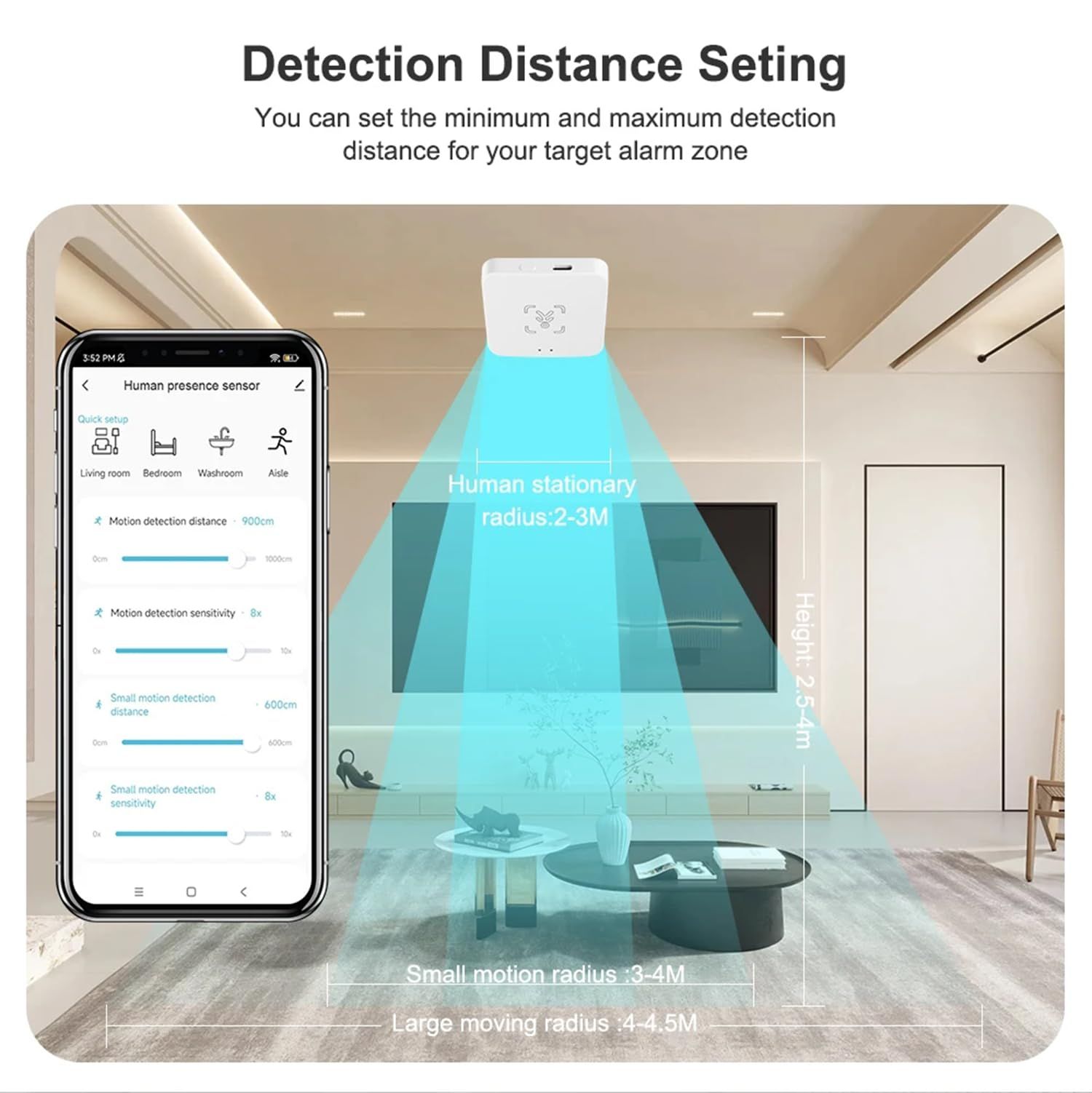 1Pack WiFi Human Presence Sensor: Smart Motion Sensor with App Notification Alerts, mmWave Radar Detector, Zone Positioning, Human Body Exists Sensor for Home Security & Home Automation(White)