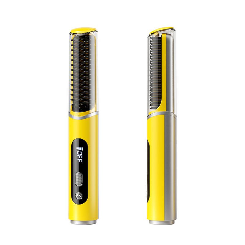Orange Cordless Hot Air Hair Straightener Brush - Digital Display Ceramic Styling Comb with Negative Ion Hair Care and 5 Temperature Settings for Straightening, Curling and Root Volume