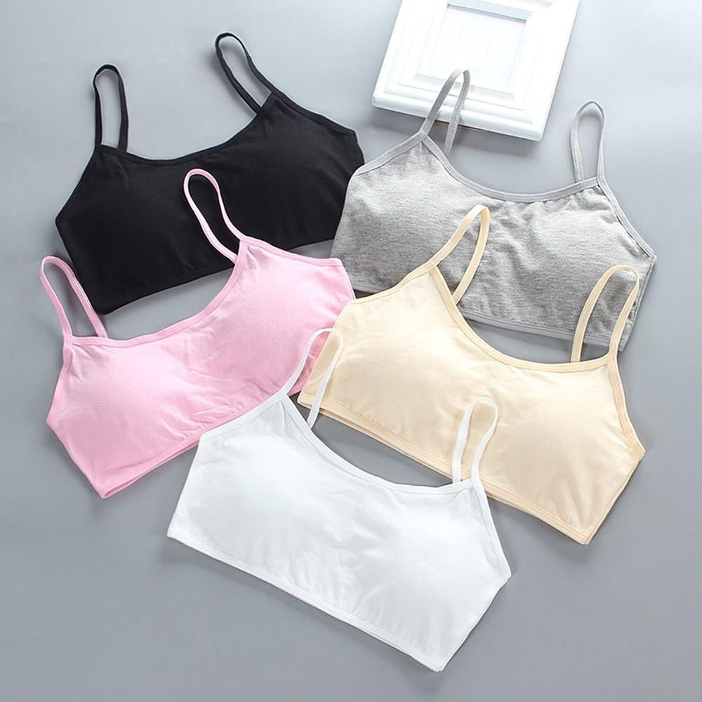 5Packs Seamless Training Bra for Teen Girls – Polyester Fiber, Youth Thin Underwear, Soft Daily Wear, One Size