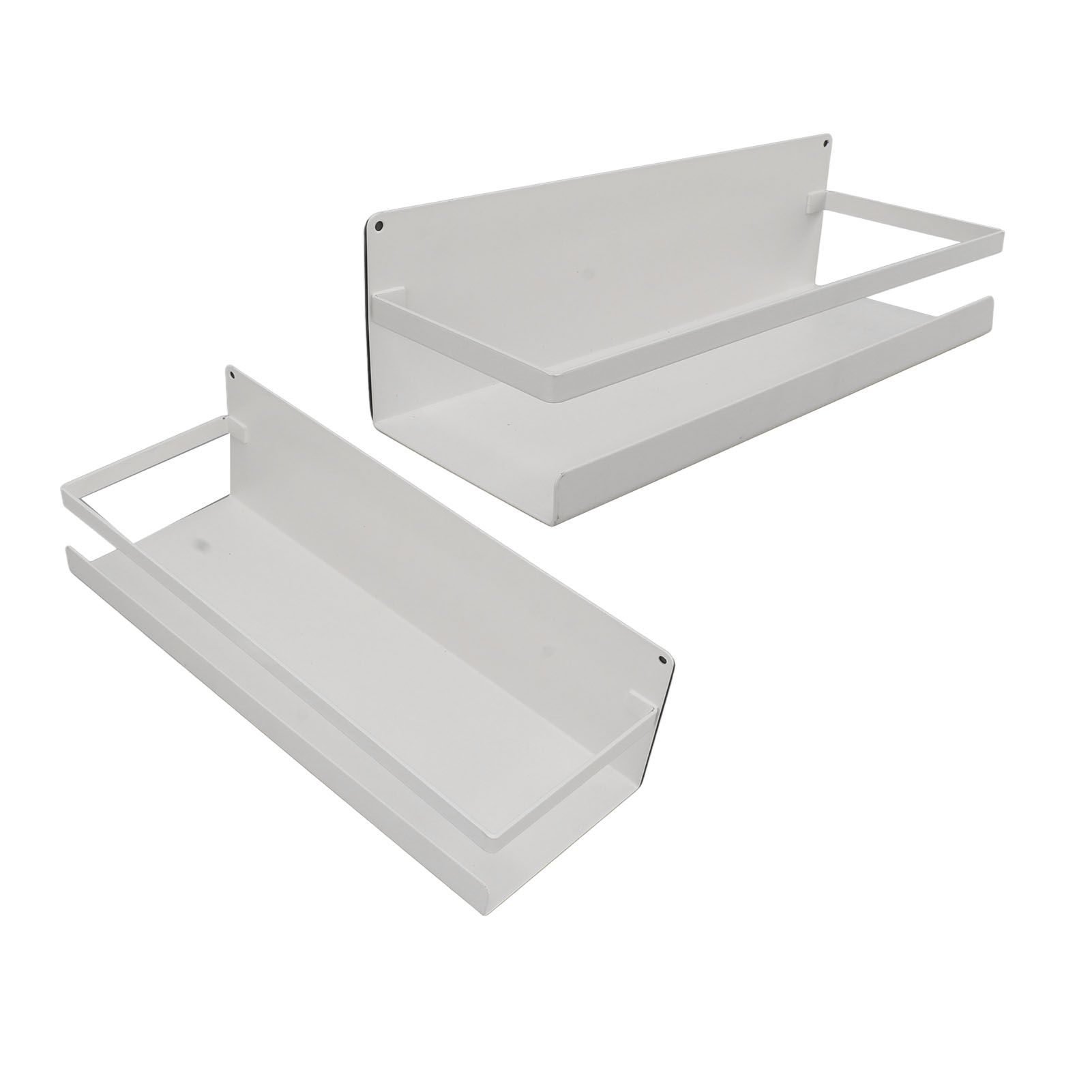 2PCS Wall Mount Storage Shelf with Hooks Magnetic Suction Floating Organizer for Bathroom Washstand White