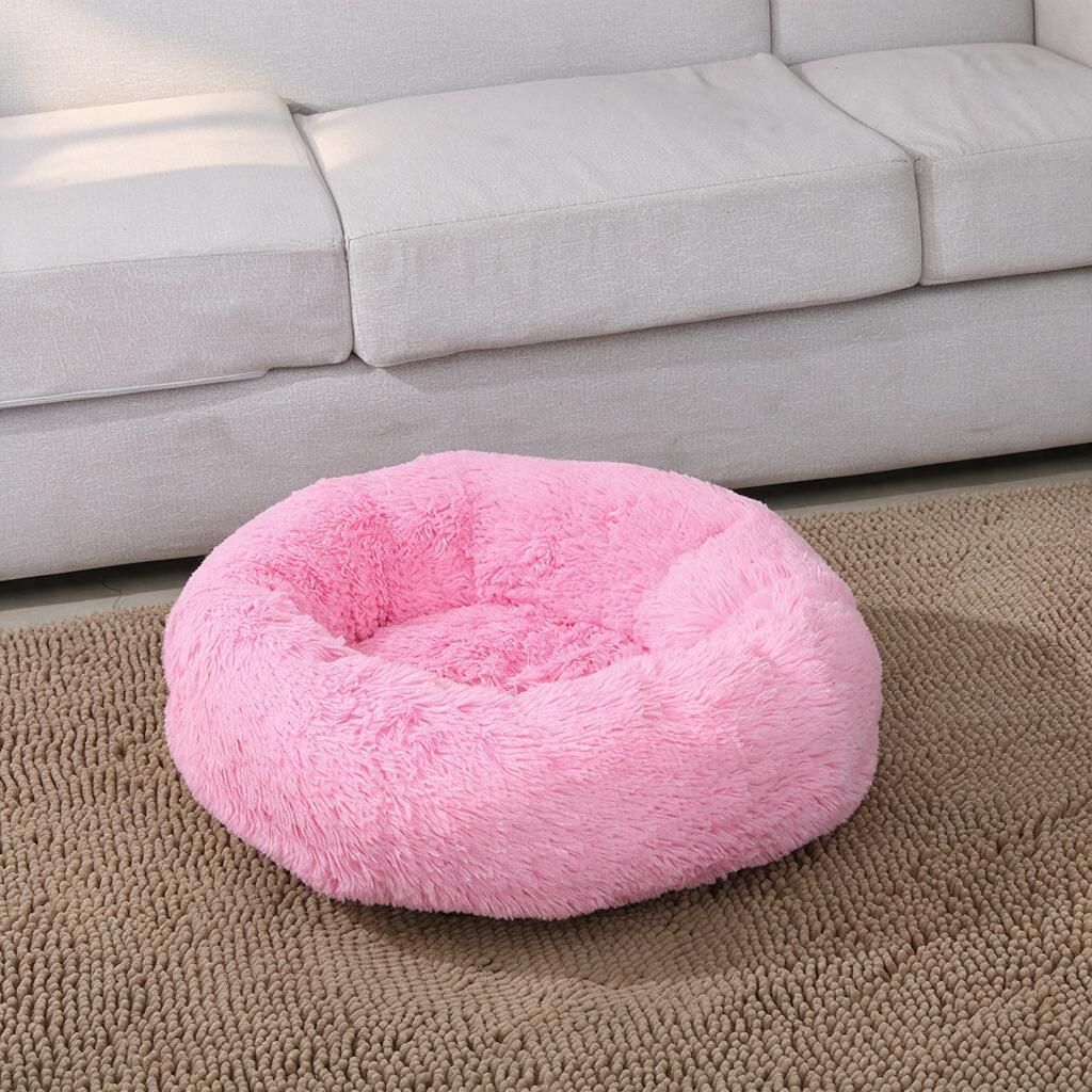 Deep Pile Plush Ring Cushion Bright Pink 60cm Diameter Washable Warm Lounger for Indoor Kittens & Small Pups Halloween Trick or Treat Gift