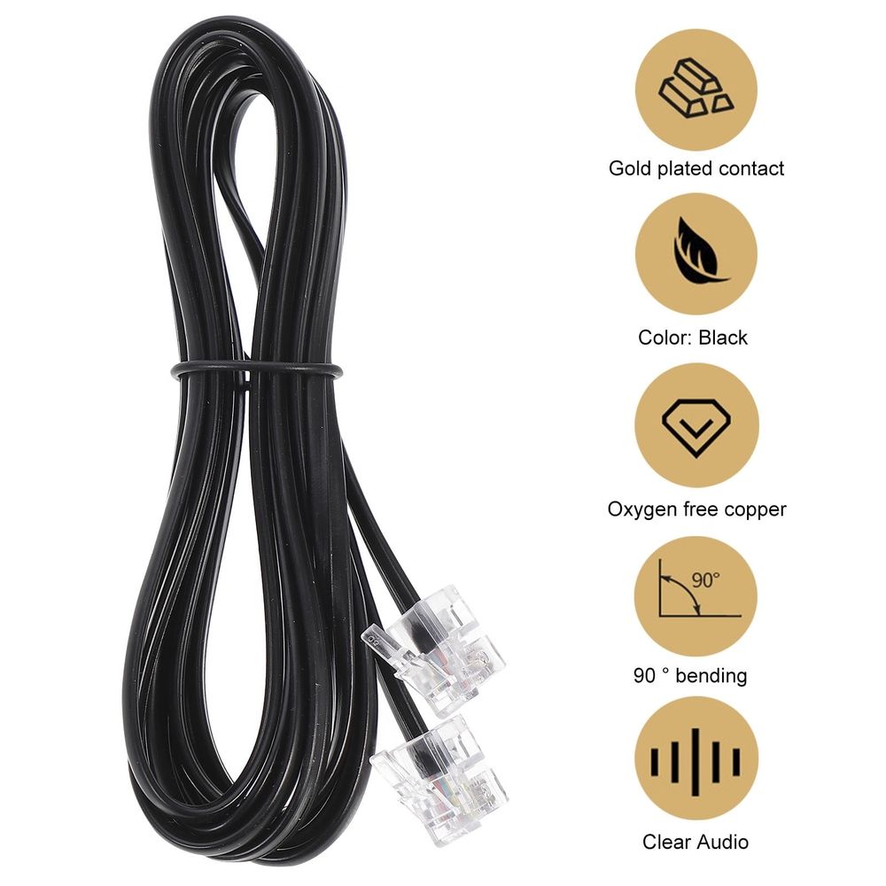 10Pcs Flat Telephone Cable Black 4 Core Pure Copper Wire for Clear Landline Sound Transmission