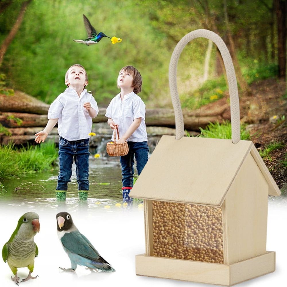 Bird Feeders for Outdoors Hanging, Wooden Bird Feeder Bird House Feeder, Window Bird Feeders for Viewing, Wild Bird Feeders for Garden Yard Decoration (A)