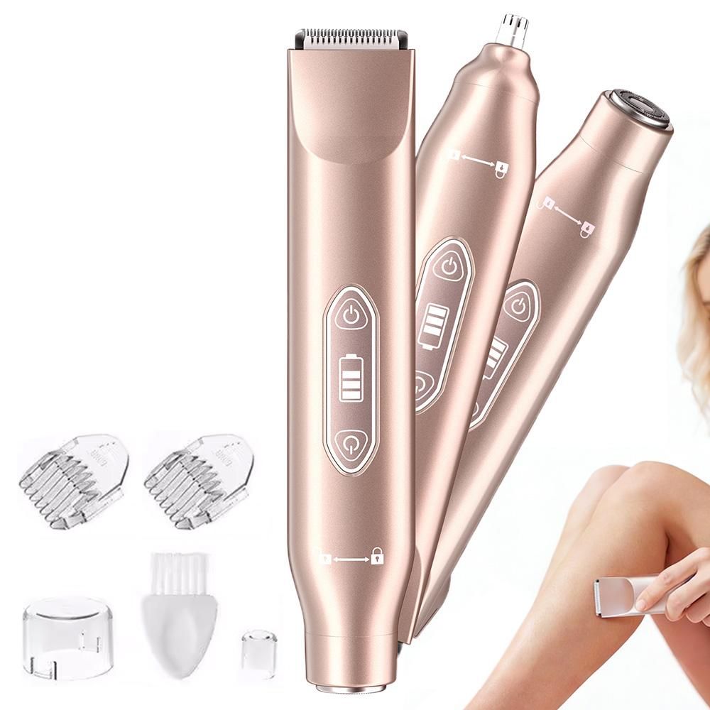 3 in 1 Hair Trimmer for Women Waterproof Shaver USB Rechargeable Hair Trimmer Kit - Gold