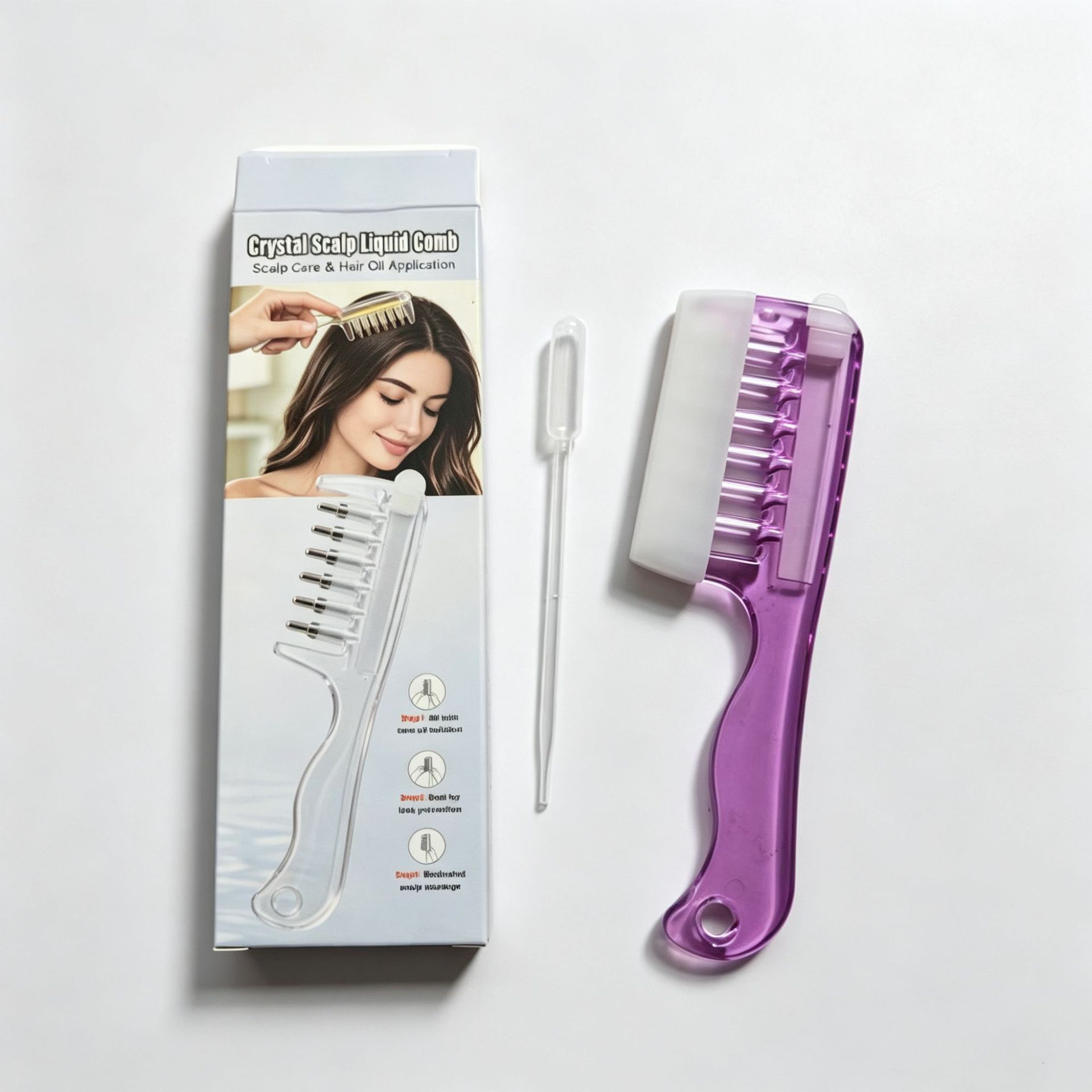 Liquid Guide Comb with Dust Cover and Dropper, Gift Boxed Scalp Treatment Applicator for Hair Follicle Care & Head Massage—Purple