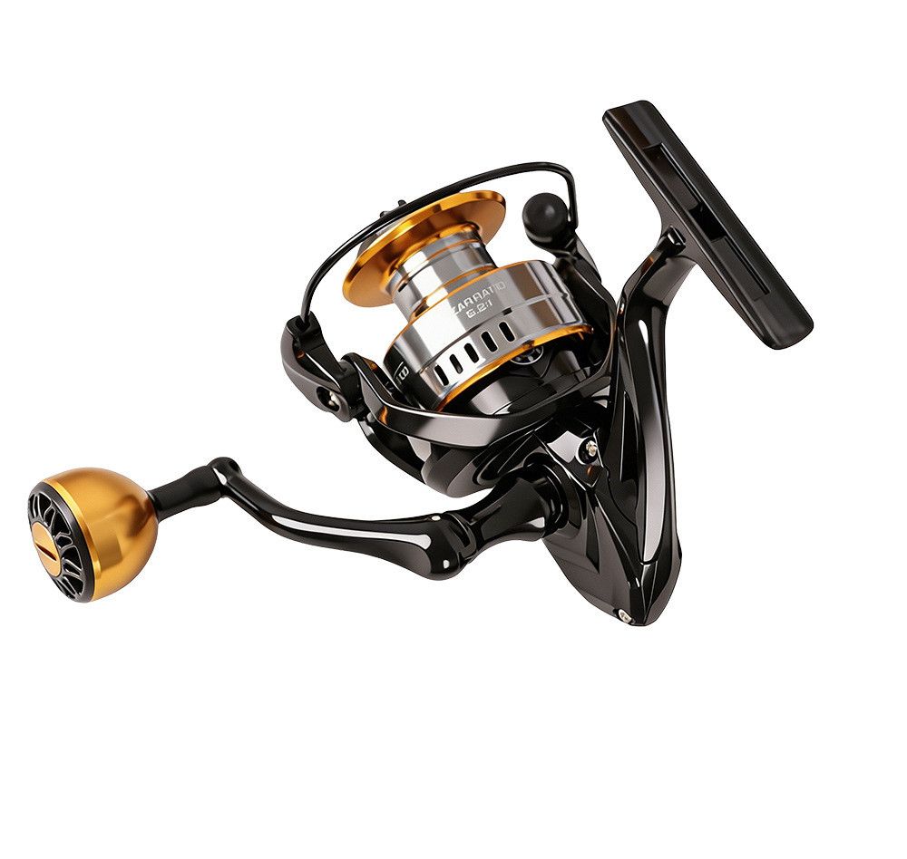 6000 Size Spinning Fishing Reel - Metal Front Drag Reel with Foldable Left or Right Handle and Large Grip Knob for Surf, Inshore and Offshore Fishing