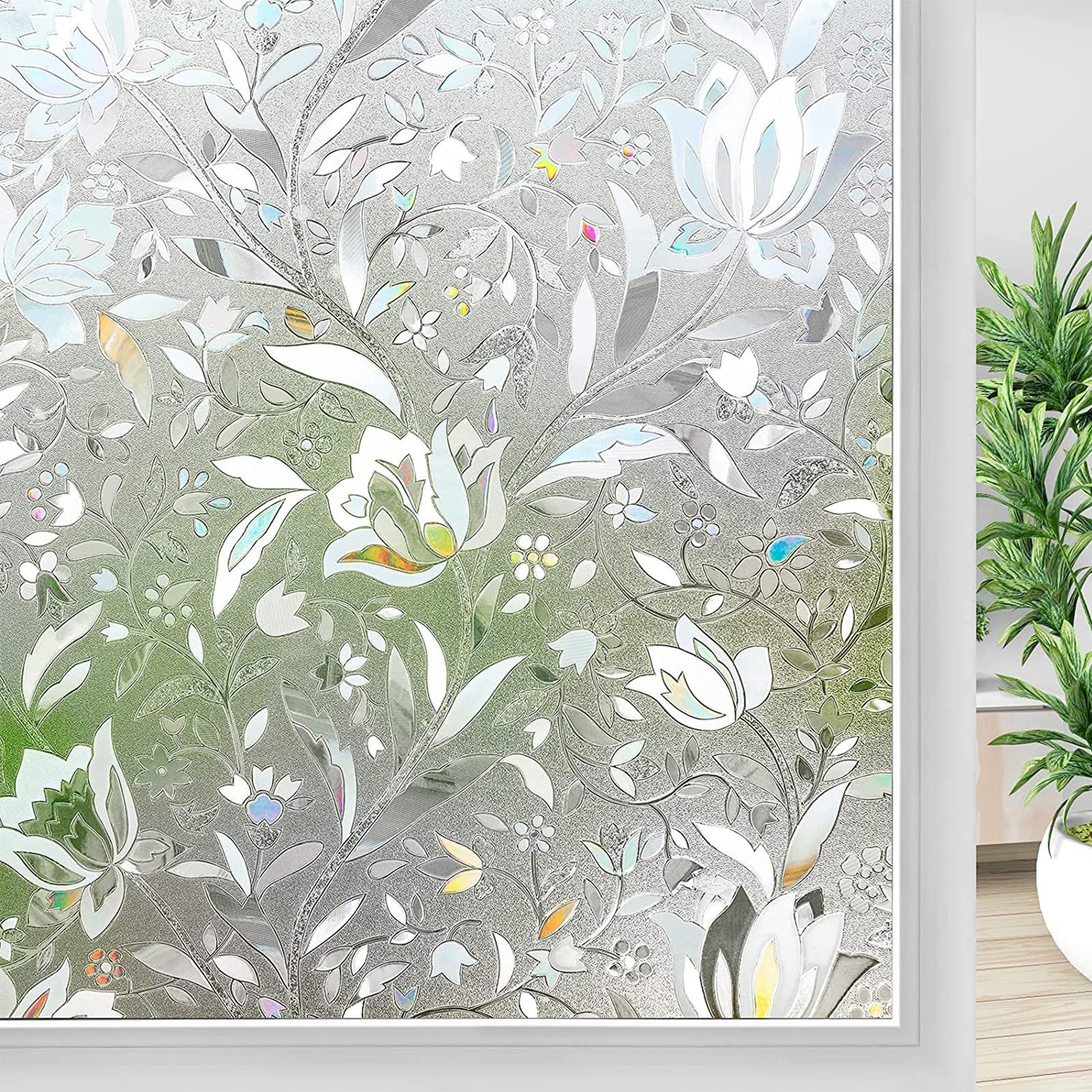 Window Film Privacy No Glue Static Cling Window Glass Film Decorative Window Stickers Heat Control for Bedroom Kitchen Office