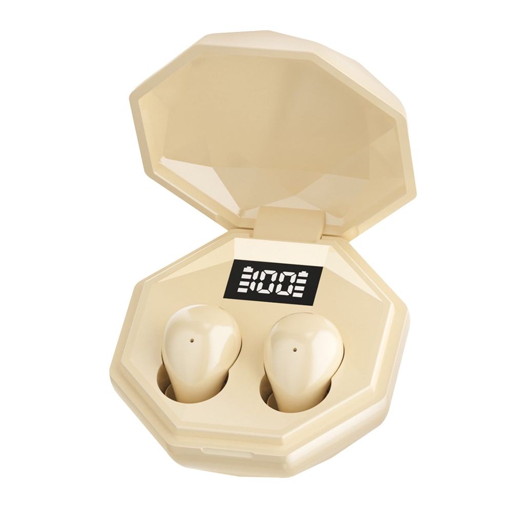 Beige Mini In Ear Earbuds Bluetooth 5.4 Active Noise Cancelling Immersive Surround Sound Digital Battery Display Usb-C