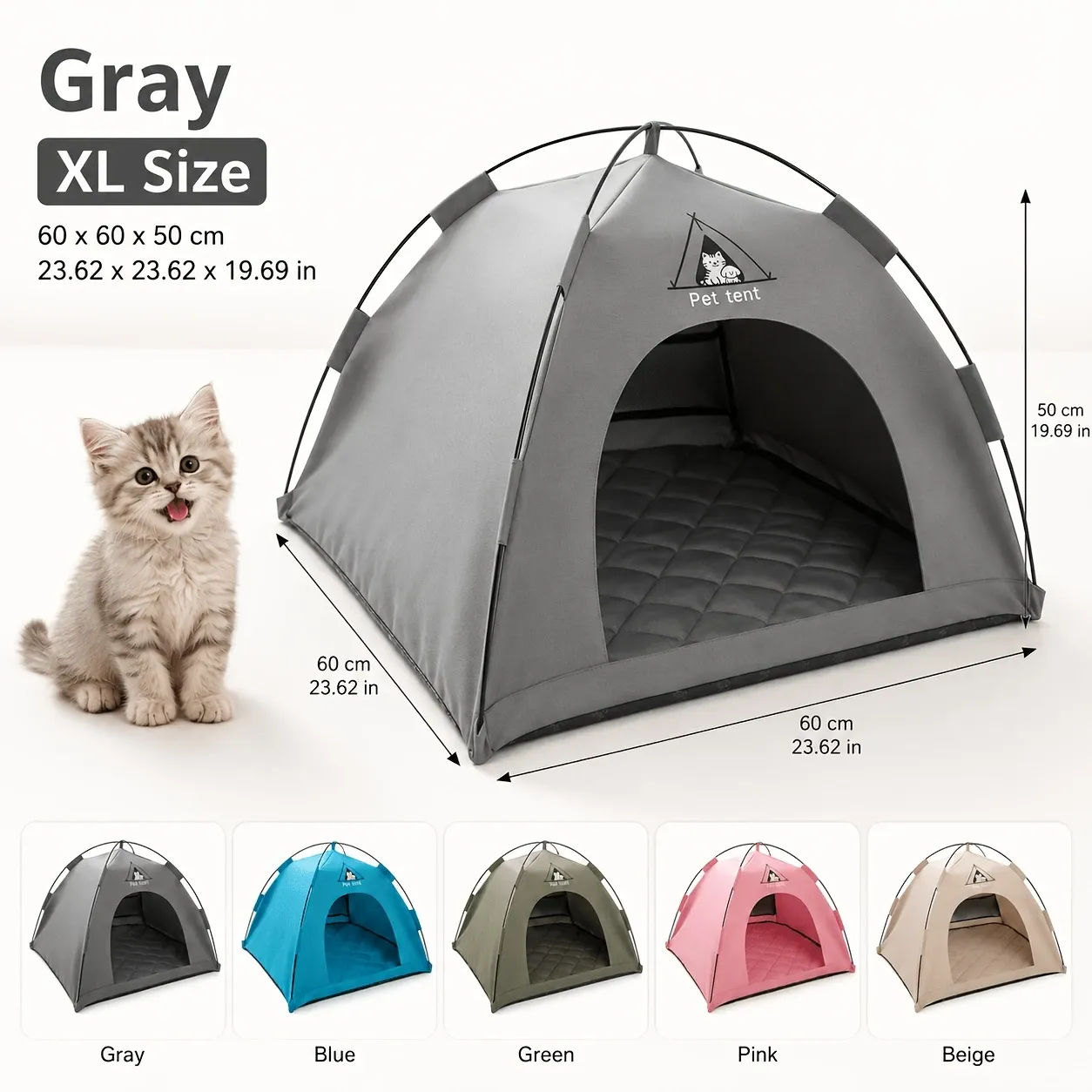【Portable Foldable Pet Tent】Made of wear-resistant & water-resistant Oxford cloth with thickened quilted mat and sturdy frame. Ideal for indoor & outdoor use, a cozy private den for cats and small dogs.(grey.XL)