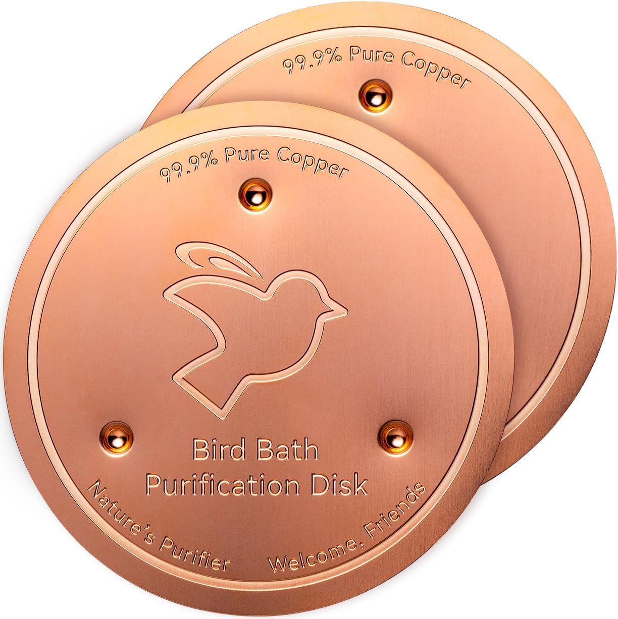 2 Pack Bird Bath Purification Disk, 99.9% Pure Copper Cleaner for Outdoor Bird Bath Solar Fountains, Bird Lover Gift, 0.6mm