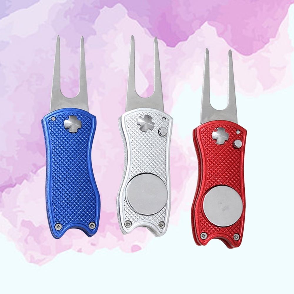 3 Pcs Steel Foldable Golf Fork Assorted Color Knurled Surface Golf Accessories Divot Repair
