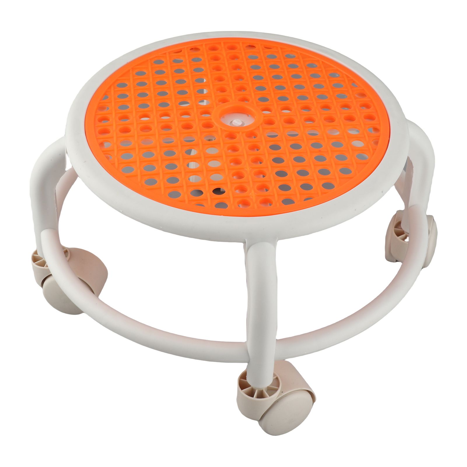 Round Rolling Low Stool Comfortable Universal Wheel Movable Mini Stool High Weight Capacity for Home Orange