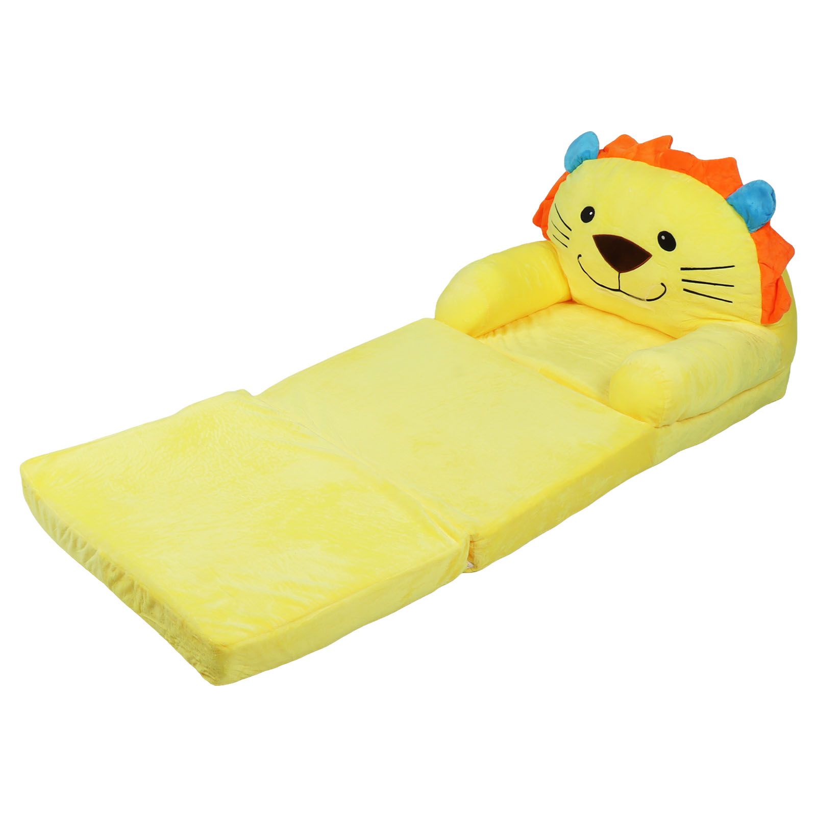 Kids Sofa Yellow Cartoon Animal Style Foldable Wide Handle Soft Breathable Toddler Chair for Reading Relaxing Sleeping